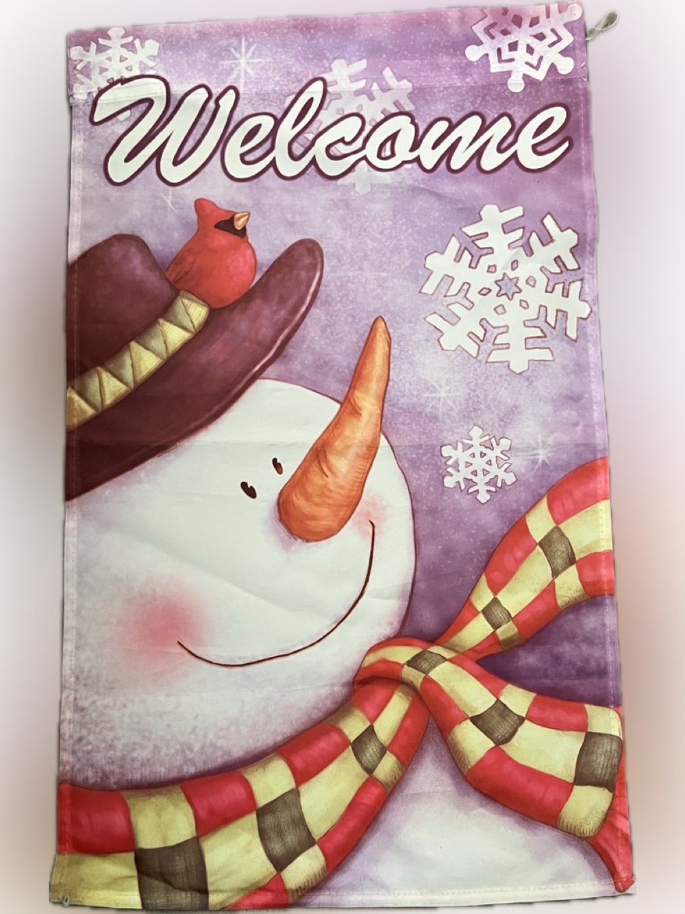 💥Garden Flag “Welcome” Snowman Bird Snowflake Top Pocket Double Sided Decor